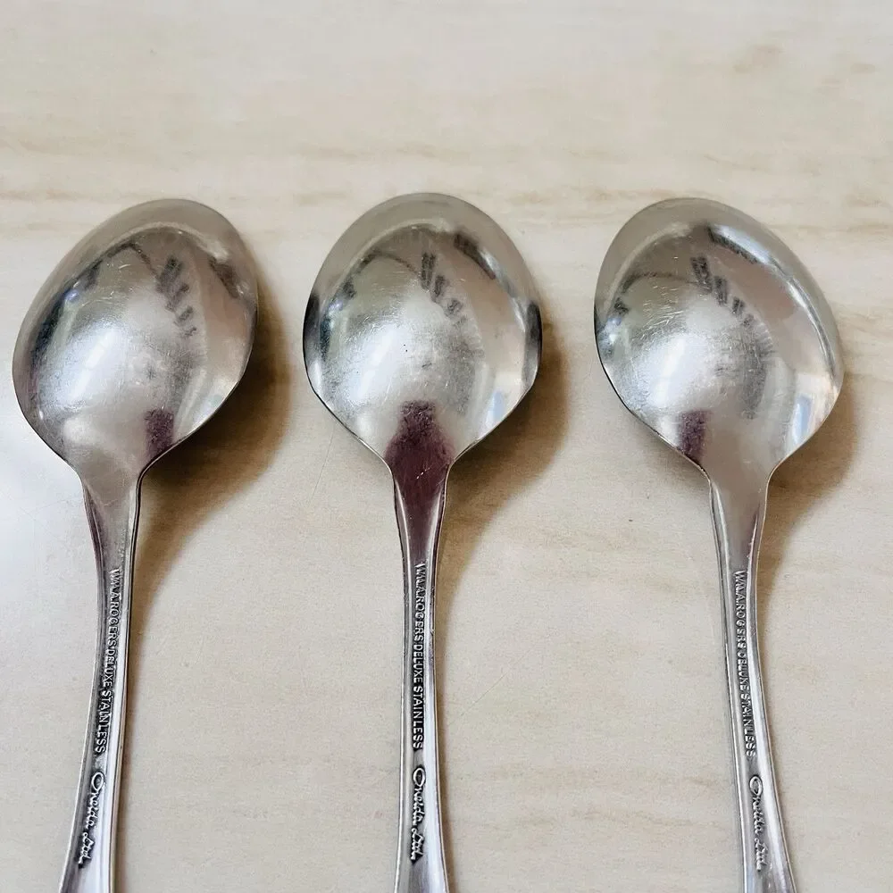 3pc ONEIDA Mansfield-Frosted Stainless Soup Spoon 6 7/8” Deluxe Wm A Rogers